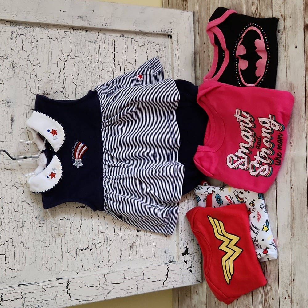 Super Hero Onesies 5 Piece Bundle for Girl 3-6 Mos